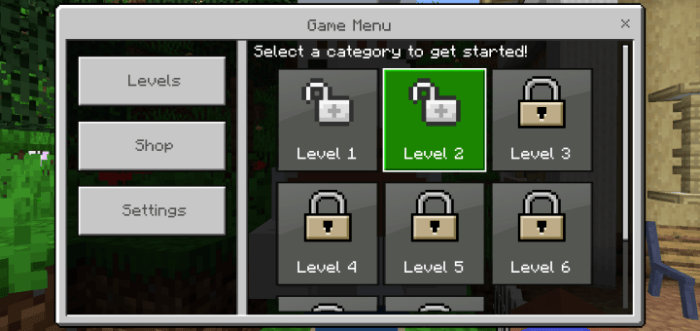 Level selection menu with locked and unlocked levels