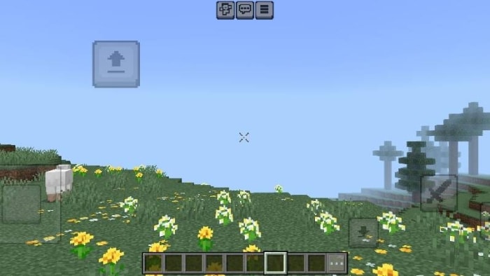 Minimal crosshair over grassy flower field