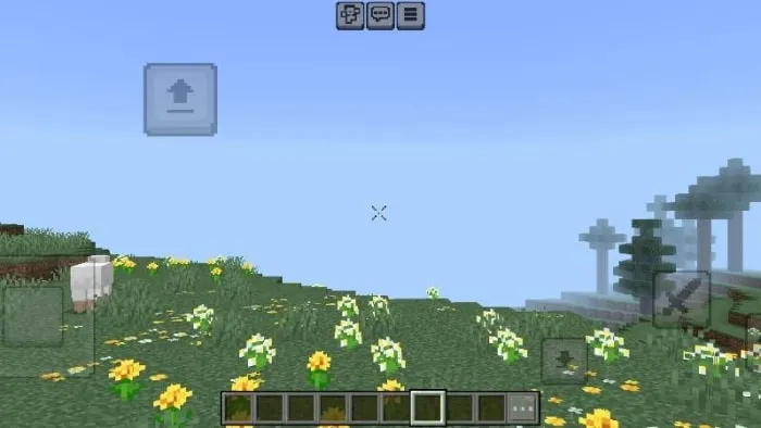Minimal crosshair over grassy flower field