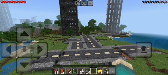 Crumbling cityscape with ruined roads
