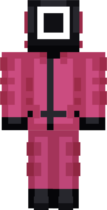 Pixelated guard in a pink jumpsuit