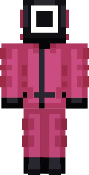 Pixelated guard in a pink jumpsuit