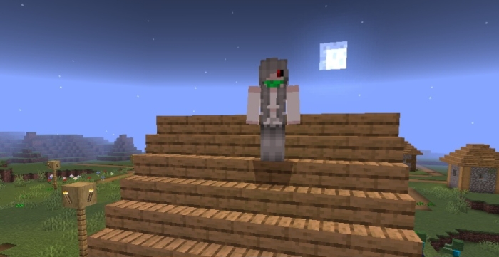 Character on wooden rooftop under moonlight