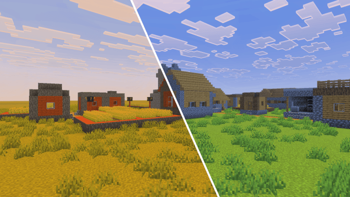 Screenshot showing an instant Old Savanna Village and an instant Old Plains Village.