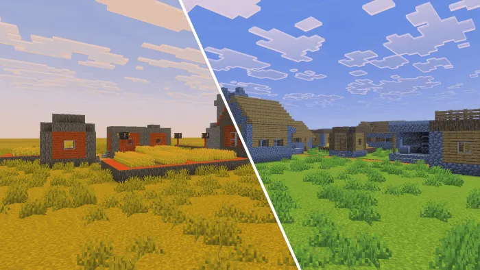 Screenshot showing an instant Old Savanna Village and an instant Old Plains Village.