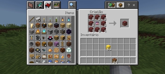 Crafting screen with various items.