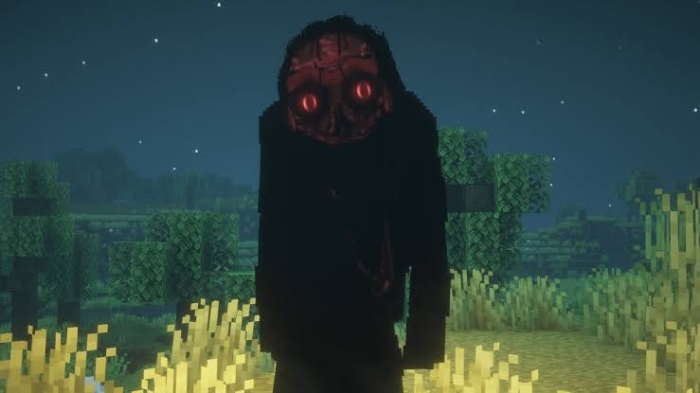 ALT Dark creature with glowing red eyes at night