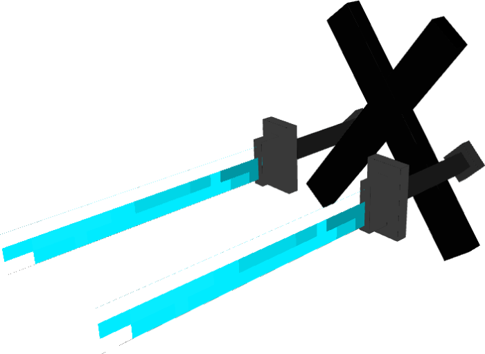 Blue glowing 3D swords crossed.
