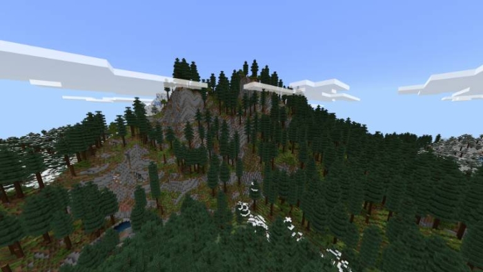 Mountainous forest biome scene.