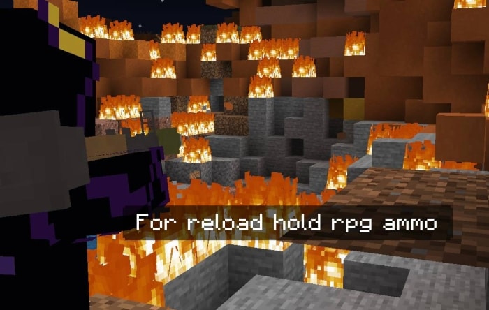 Character in burning landscape with text.