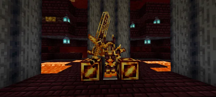Boss with fiery armor and sword.