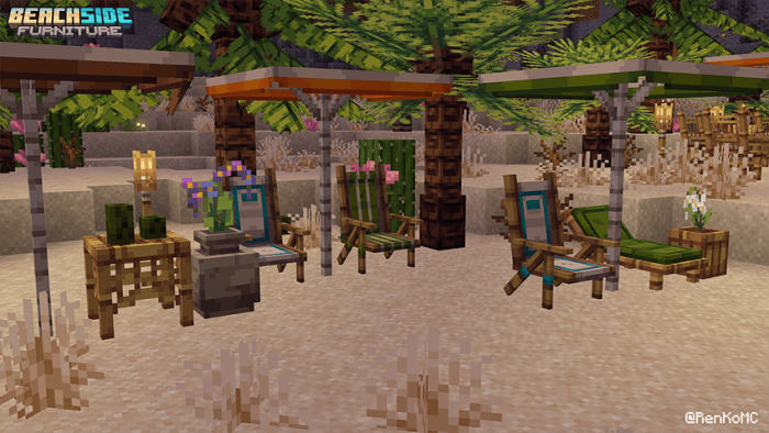 Colorful beach chairs and umbrellas on sand