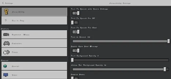 Settings menu with modern, smooth fonts