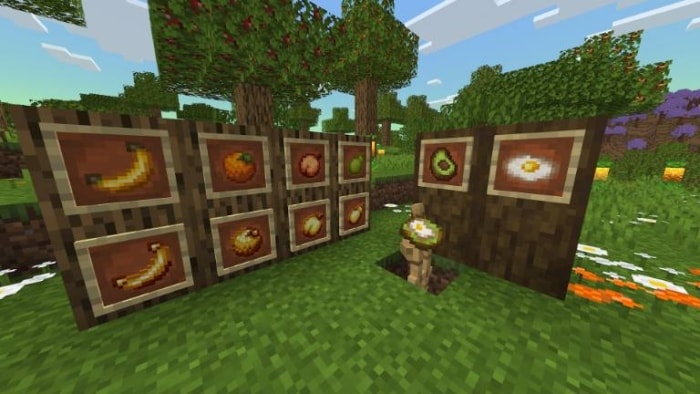 New foods displayed on wooden panels.