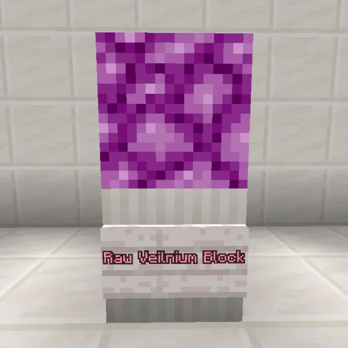 Block of raw purple Veilnium ore on display
