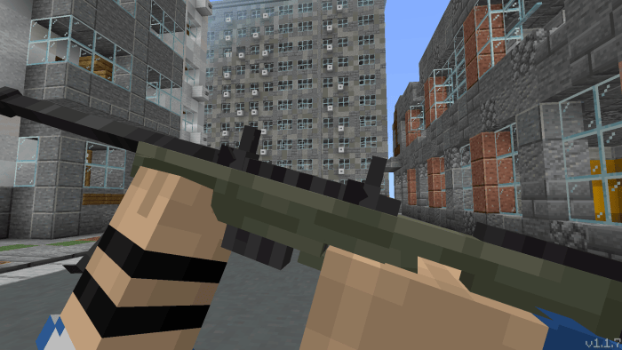 Blocky character holding a military rifle