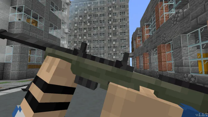 Blocky character holding a military rifle