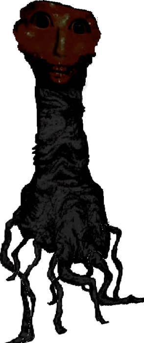 Creepy creature with a humanoid face.