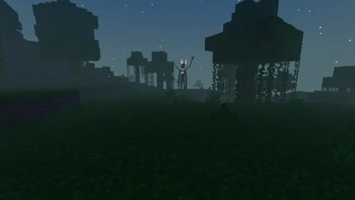 Dark forest with eerie creature.