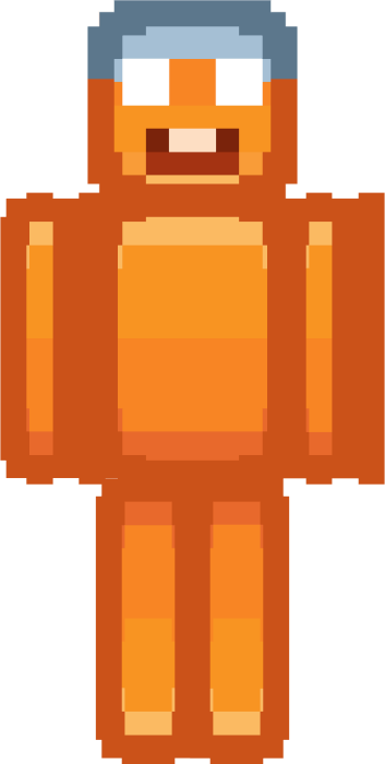 Orange pixel character with a surprised face