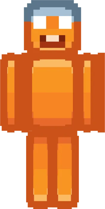 Orange pixel character with a surprised face