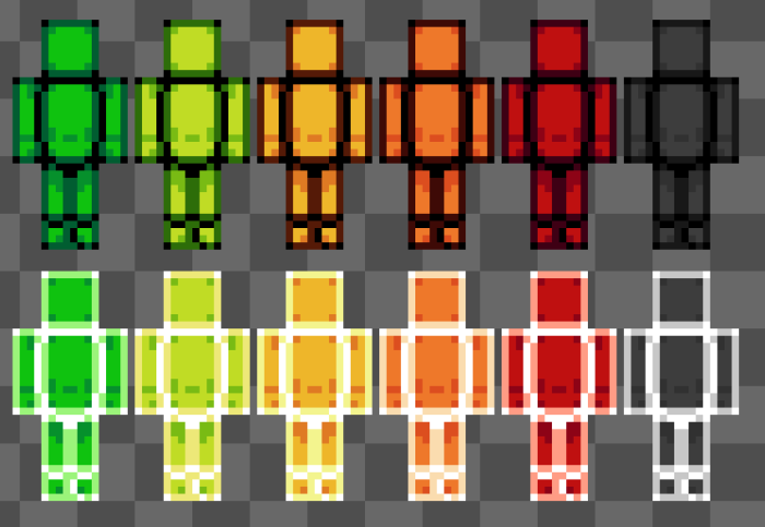 Colorful pixelated character designs