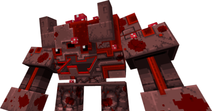 Blocky stone golem with red accents.