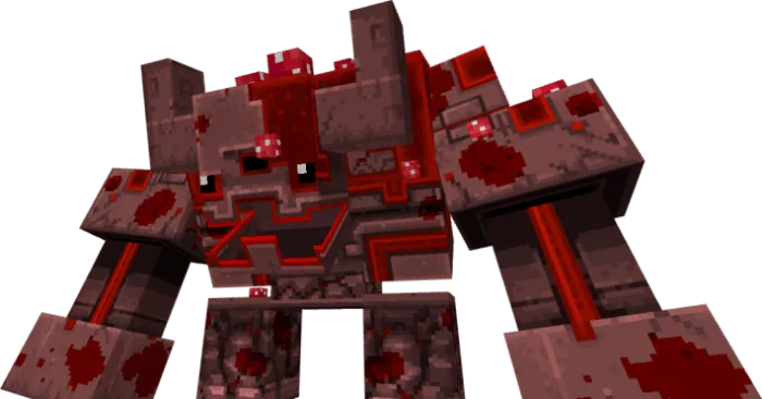 Blocky stone golem with red accents.