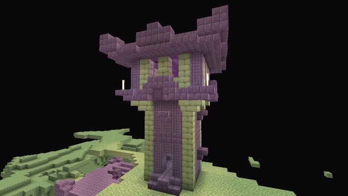 Tower structure in blocky landscape.