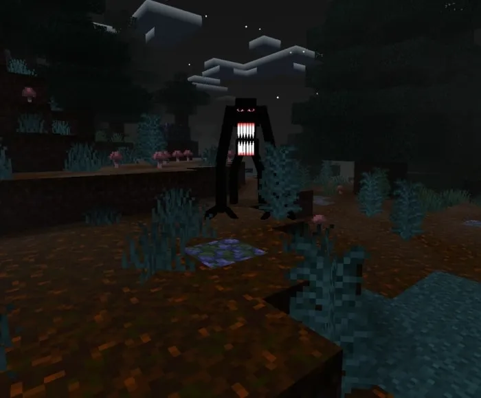 Creepy entity with glowing eyes.