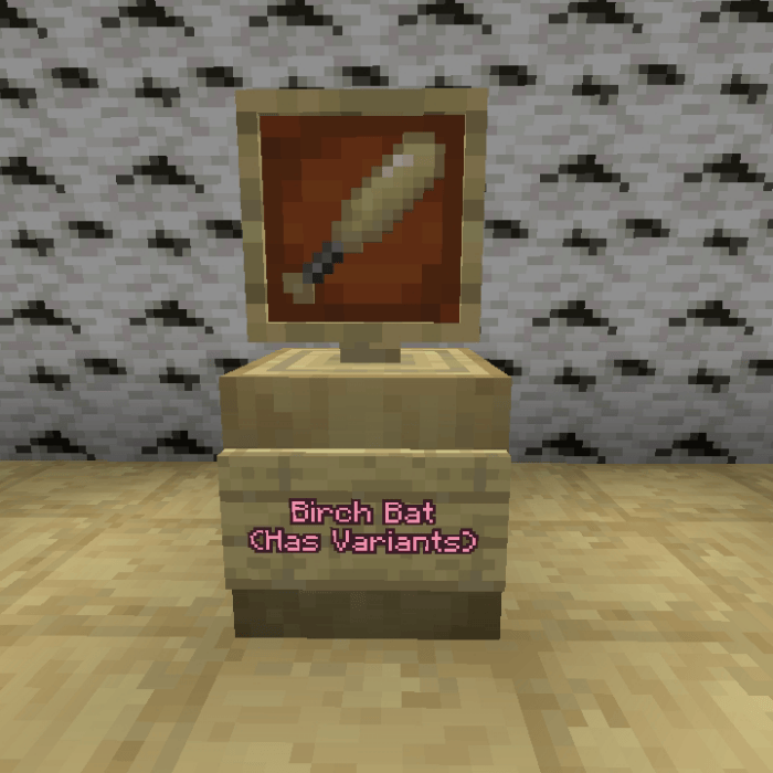 Birch bat display with variants sign.