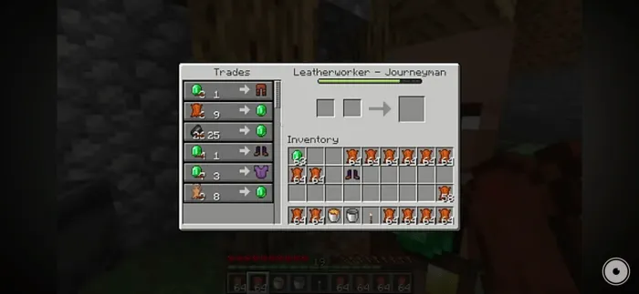 Villager trading interface displayed.