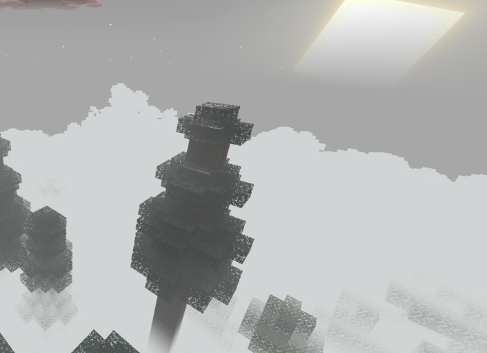 Foggy forest with pixelated trees.