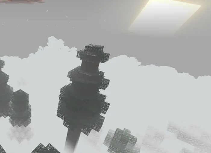 Foggy forest with pixelated trees.