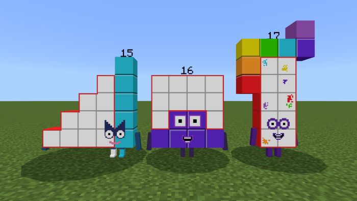 Blocky characters numbered 15, 16, 17.