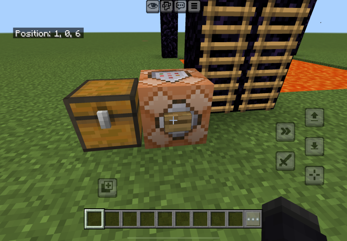 Chest and command block near ladder and lava
