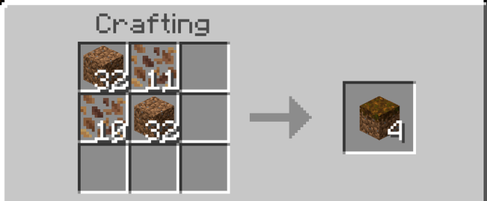 Crafting Podzol using dirt and litter.
