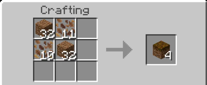Crafting Podzol using dirt and litter.