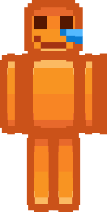 Orange pixel character with a single blue tear