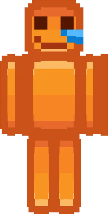 Orange pixel character with a single blue tear