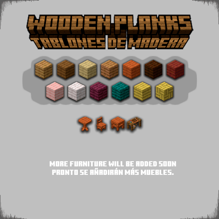 Wooden planks and small furniture icons.