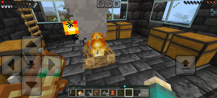 Campfire burning inside a stone shelter