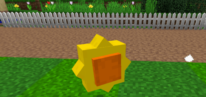 Blocky sunflower on a grassy lawn