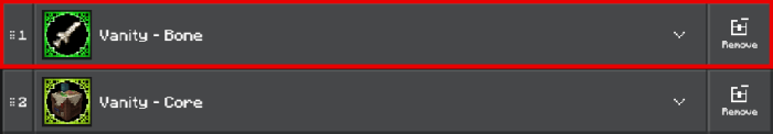 1. Bone tool icon with green border 2. Core mod icon with green border