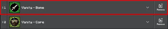 1. Bone tool icon with green border 2. Core mod icon with green border