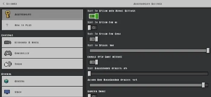 Settings menu with modern, smooth fonts