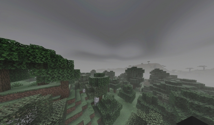 Foggy forest with dark, eerie ambience.