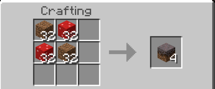 Crafting recipe for Podzol blocks.