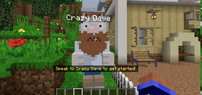 ALT Blocky character labeled Crazy Dave outside house