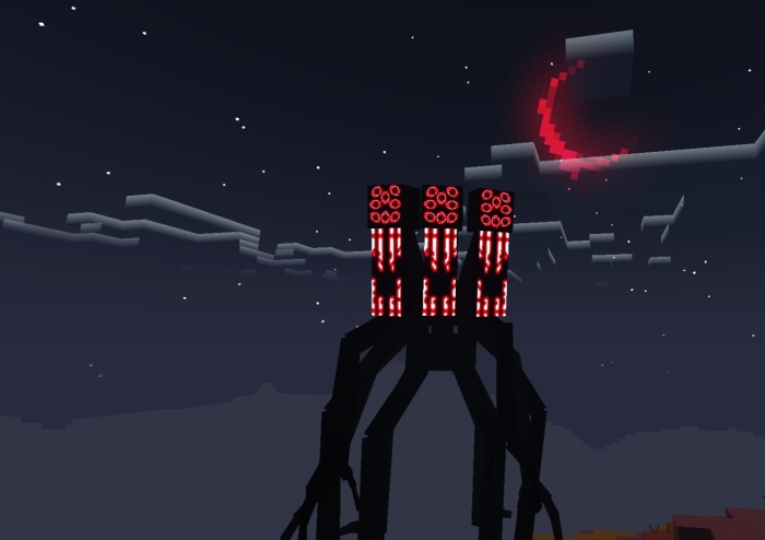 Creepy entity with glowing red eyes.